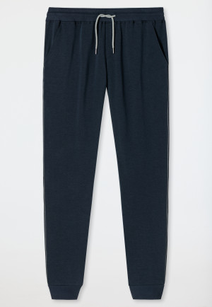 Hose lang Sweatware Organic Cotton Tencel Bündchen Streifen dunkelblau - Mix+Relax