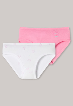 Hipster panties set of 2 fine rib organic cotton dog white/pink - fine rib multipacks