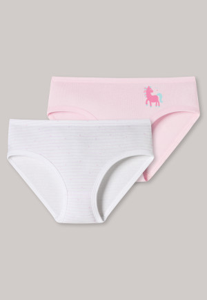 Hüftslips 2er-Pack Feinripp Organic Cotton Pferd weiß/rosa - Feinripp Multipacks