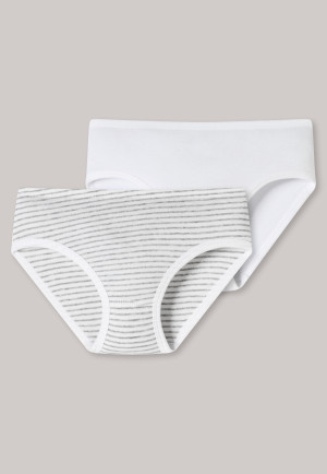 Hip panties 2-pack fine rib organic cotton stripes white/gray - Fine rib multipacks