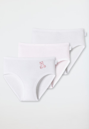Culottes taille haute lot de 3 côtelé coton bio taille douce oursons rayures blanc/rose - Natural Love