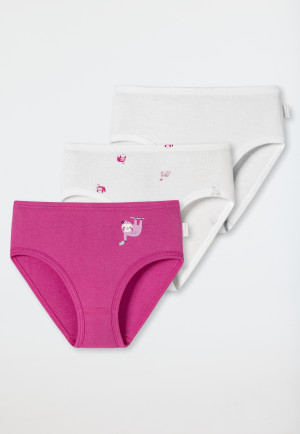 Slip alla moda in confezione da 3 pezzi in cotone biologico a costine con morbido elastico in vita e stampa con bradipo, bianco/rosa - Girls World