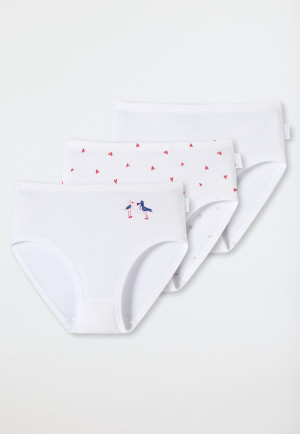 Confezione da 2 slip a vita alta in morbido cotone biologico a costine sottili, motivo gabbiani e cuoricini, colore bianco - Natural Love