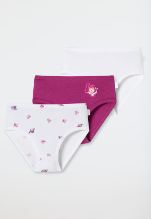 Hüftslips 3er-Pack Feinripp Organic Cotton Softbund Zauberin Eule weiß/beere - Cat Zoe