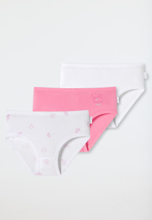 Hipsters 3-pack fine rib organic cotton white/pink with puppies