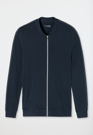 Jacke langarm Sweatware Organic Cotton Tencel Bündchen Streifen dunkelblau - Mix+Relax