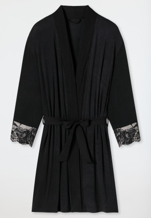 Kimono in modal con cintura, in pizzo, nero - Sensual Premium