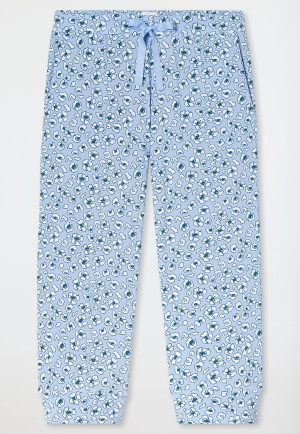Loungebroek 3/4 lang gebloemd luipaard lichtblauw - Mix+ Relax