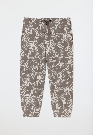 Lounge pants 3/4-length modal floral print taupe - Mix & Relax
