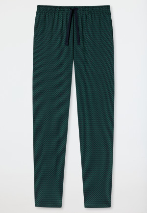 Pantaloni lounge lunghi in Interlock di cotone biologico finemente lavorato con fantasia, verde scuro - Mix+Relax