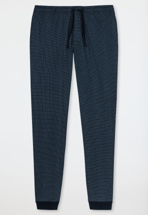 Pantaloni lounge lunghi con fasce elastiche alle caviglie in jersey con motivo decorativo di colore blu scuro - Mix + Relax