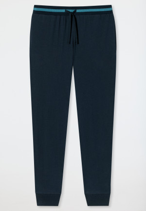 Loungehose lang Organic Cotton Bündchen Streifen nachtblau - Mix+Relax