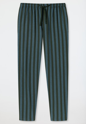 Loungehose lang Webflanell Organic Cotton Streifen dunkelgrün - Mix+Relax