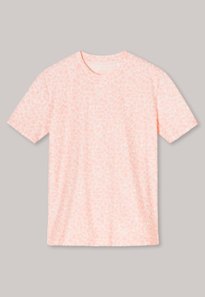 Tee-shirt d'intérieur, tissu éponge à manches courtes, motif animalier, blanc-rose pâle - Sleep & Lounge