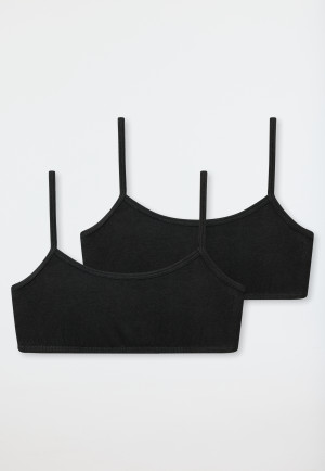 Girls' bustier double pack organic cotton black - 95/5