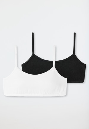 Girls' bustiers 2-pack organic cotton white/black -95/5