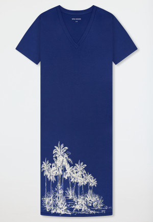 Camicia da notte a maniche corte interlock palme blu - Interlock