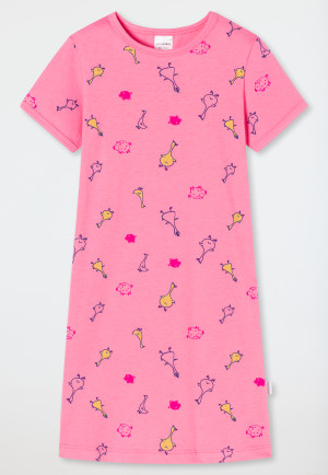Camicia da notte a maniche corte in cotone biologico, oche, maialini, rosa - Girls World