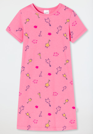 Chemise de nuit manches courtes coton bio oies cochons rose - Girls World