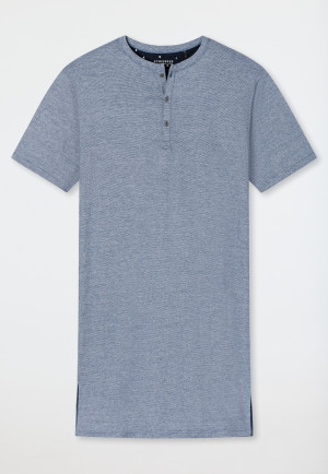 Short-sleeved sleep shirt organic cotton Serafino collar striped blue-white - Fashion Nightwear