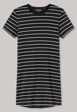 Nachthemd kurzarm Ringel schwarz - Nightwear