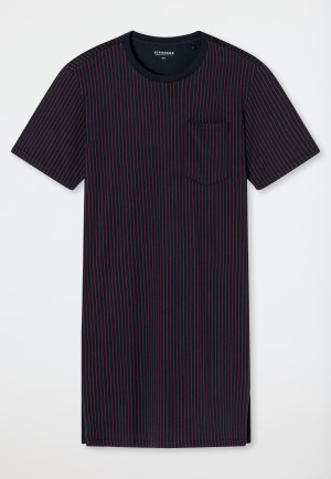 Sleep shirt short-sleeved stripes breast pocket dark blue - Comfort Fit