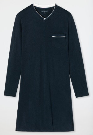 Sleep shirt long-sleeved interlock dark blue - Fine Interlock