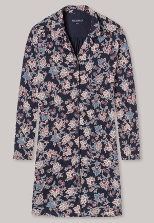 Nachthemd lange mouwen interlock knoopsluiting bloemenprint donkerblauw - Feminine Floral Comfort Fit