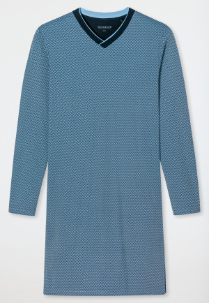 Camicia da notte a maniche lunghe in Interlock con scollo a V e fantasia color verde giada - Fine Interlock