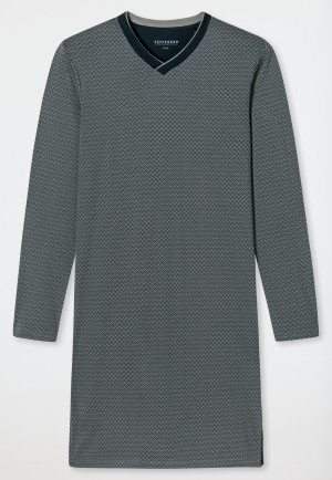 Camicia da notte a maniche lunghe in Interlock con scollo a V e fantasia color verde giada - Fine Interlock