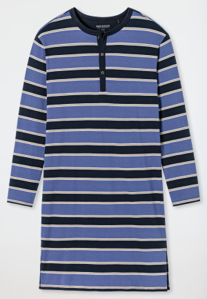 Long-sleeved sleep shirt button placket striped denim blue/dark blue - Comfort Fit