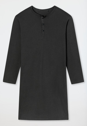 Chemise de nuit manches longues coton bio patte de boutonnage rayures anthracite - Comfort Nightwear