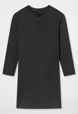 Nachthemd met lange mouwen biologisch katoen knoopsluiting gestreept antraciet - Comfort Nightwear
