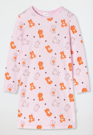 Chemise de nuit manches longues coton bio nounours curs rose - Natural Love