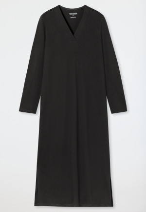 Nachthemd langarm Organic Cotton V-Ausschnitt anthrazit - Comfort Nightwear
