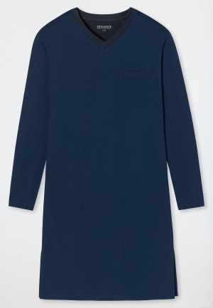 Nachthemd lange mouwen V-hals patroon koningsblauw/donkerblauw - Essentials Nightwear