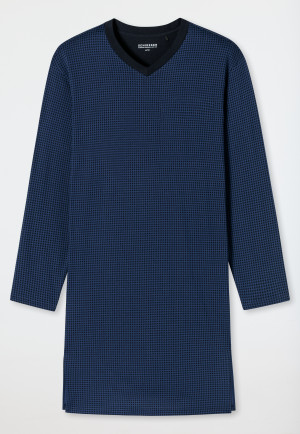 Nachthemd langarm V-Ausschnitt Hahnentritt navy - Comfort Essentials