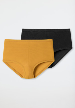 Pantys 2-pack katoen modal jersey strepen zwart/geel - Personal Fit