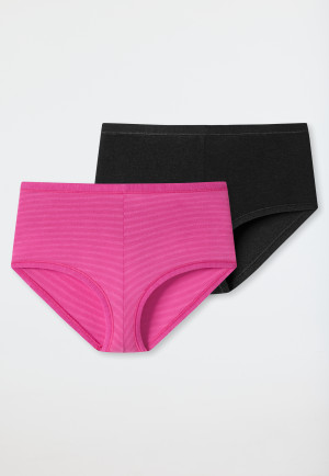 Panty's 2-pack katoen modal jersey strepen zwart/roze - Personal Fit