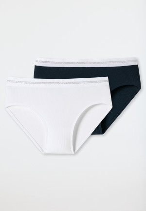 Panty's 2-pack dubbelrib donkerblauw/wit - Long Life Rib