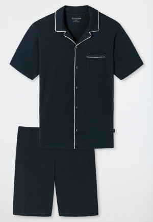 Pajamas short fine interlock piping dark blue - Fine Interlock