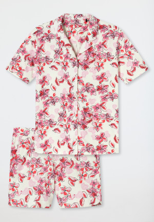 Pajamas short lapel collar floral print multicolored - Valentine