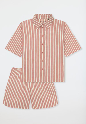 Pyjamas short woven fabric stripes terracotta - Selected Premium