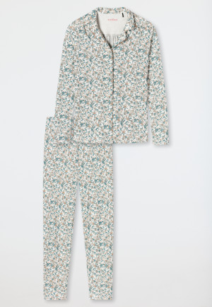 Pajamas long interlock button placket floral print light blue - Feminine Floral Comfort Fit