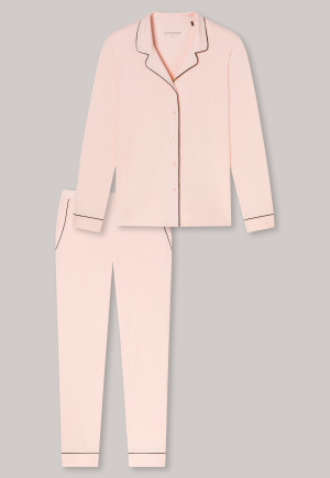 Pyjama long passepoil interlock col chemise rose clair - Simplicity