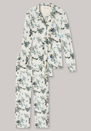 Pyjama long en modal poignet ceinture imprimé fleuri vanille - Golden Harvest