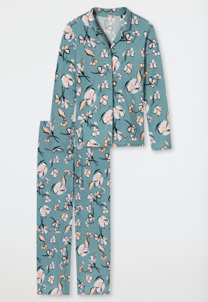 Pyjama lange reverskraag bloemenprint blauwgrijs - Modern Floral