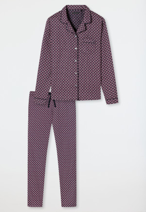 Pigiama lungo con collo a revers e stampa grafica, viola - selected! premium inspiration
