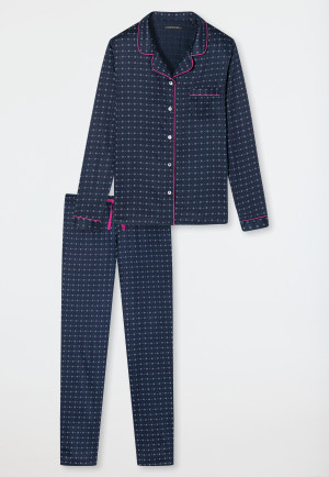 Pyjama lang geweven satijnen reverskraag grafische print donkerblauw - Selected! premium inspiratie