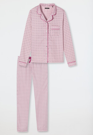 Pyjama long satin tissé col revers imprimé graphique rosé - selected! premium inspiration